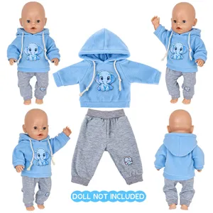 43cm vestiti bambola set felpa pile invernale e pantaloni grigi elefante