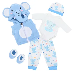 Winter pluche cartoon poppenkleding set voor 18 inch poppen, schattige blauwe olifant outfit.