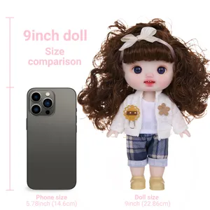 9 inch vinyl doll with curly hair and fashion clothes, perfect toy gift for girls.