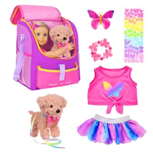 Set zaino da campeggio per bambole da 18 pollici con cucciolo in peluche e vestiti