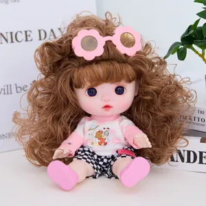 9-inch vinyl doll with curly hair, cute dress, movable joints, perfect gift for girls and toy lovers.