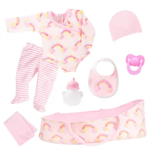 Set vestiti bambola 18 pollici con body arcobaleno, pantaloni, bavaglino, cappello e accessori.
