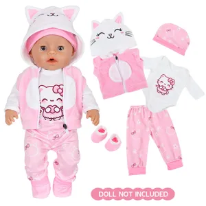 Winter pluche cartoon pop kleding set 18 inch Amerikaanse meisje pop outfit schattige kat