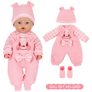 Winter pluche cartoon poppenkleding set 18 inch pop outfit met muts romper en beer ontwerp