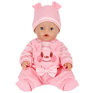 Leuke 18 inch pop winter pluche cartoon outfit set, roze muts en tuinbroek voor 43cm babypoppen.