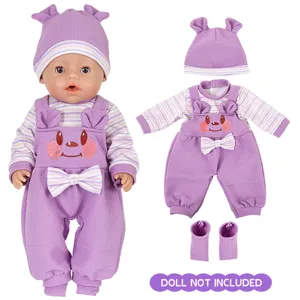 Pluche beren poppenkleding set, 43cm poppenoutfit met muts, tuinbroek en schoenen.