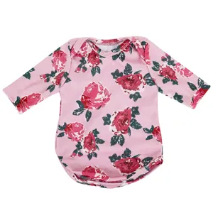 Pink Floral Long Sleeve Reborn Baby Doll Bodysuit Cute Spring Outfit For 18-22 Inch Dolls