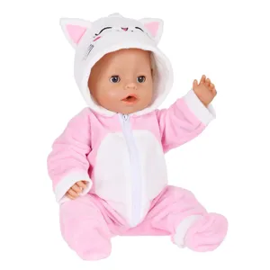 Schattige pluche kat met capuchon poppenkleding set voor poppen van 18 inch zacht.