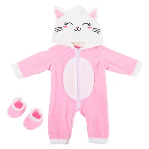 Schattige 18 inch poppen winter pluche kat outfit set met een schattige romper en schoenen.