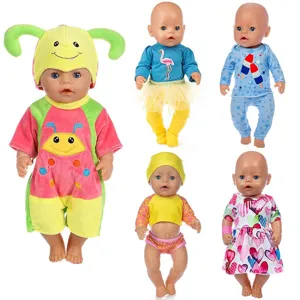 Detailed view of cute colorful doll clothes and matching outfits for 18-inch vinyl dolls.