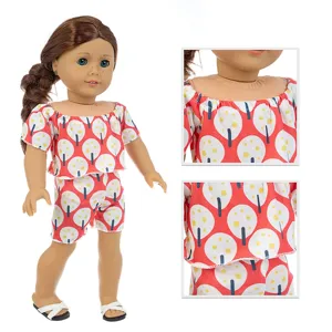 Vetement poupee 18 pouces ensemble mignon haut et short rouge imprime pour poupee americaine