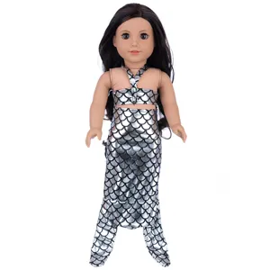 Completo sirena per bambola 18 pollici, top halter argento e gonna, grazioso set di vestiti.