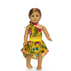 18 inch doll clothes set summer tropical floral crop top and skirt outfit for doll dress up