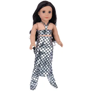 18 Pollici American Girl vestiti bambola argento cavezza sirena vestito set chic
