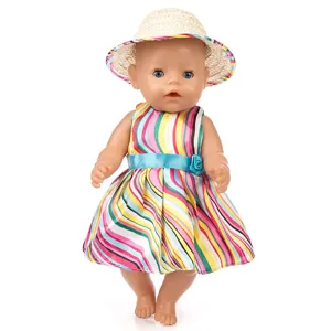Bambola in vinile 45cm abito estivo a righe colorate con cappello di paglia set giocattolo