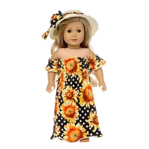 18 inch American girl doll clothes sunflower dress and hat set spring summer reborn doll outfit