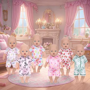18 inch baby doll pajamas set, cute printed short sleeve top and shorts for 43cm dolls.