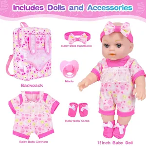 12 Zoll Reborn Baby Puppe Set mit süßem Rucksack, Kleidung, Stirnband, Schnuller und Socken.