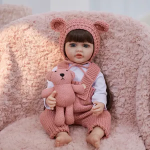 22 inch reborn baby doll full vinyl simulation infant toy with cute knit bear hat and lovely clothes