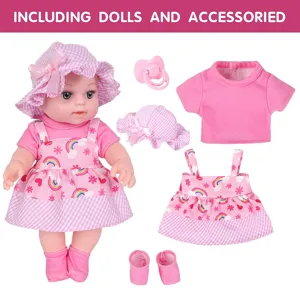 Reborn Baby Puppe Kleidung Zubehör Set Stoff Vinyl Sommer Thema Rosa Blumen Trägerkleid Abnehmbar Kleinkind Beruhigendes Spielzeug Für Kinder Zuhause Geschenk