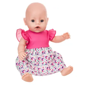Cute 43cm realistic baby doll with pink floral summer dress toy for children gift
