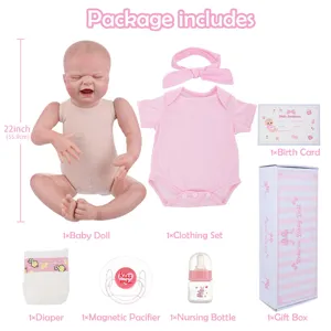 22 inch reborn baby doll set with clothes pacifier bottle diaper gift box and birth card.