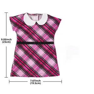 Bonito vestido de muñeca a cuadros rosa con cuello blanco y cinturón negro para 43cm