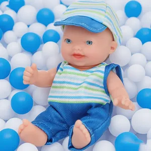 5.5 Inch Cute Baby Doll with Striped Outfit and Cap Soft Vinyl Reborn Girl Toy Gift