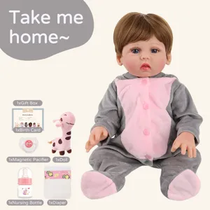 45cm reborn baby doll realistic soft vinyl doll with cute grey outfit and lovely toy accessories.
