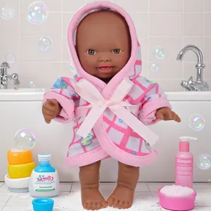 Muñeca bebé negra con albornoz rosa y accesorios de baño para niños juguete lindo muñeca