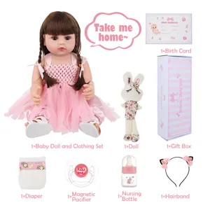 22 Inch Reborn Baby Doll Toy Set with Cute Clothes Pacifier Bottle Gift Box for Kids Gift