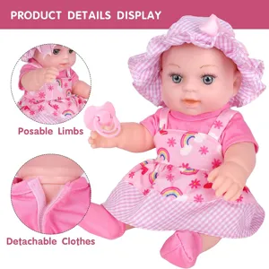 30cm Reborn Puppe Set mit süßem rosa Kleid Hut und Schnuller, flexible Gliedmaßen.