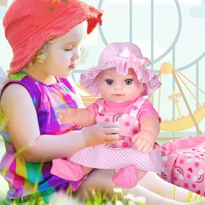 Details zur 12-Zoll Reborn Puppe mit sommerlichem Kleid, idealer Begleiter für Kinder.