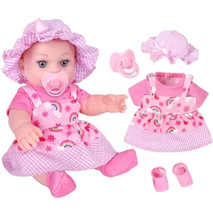 12 Zoll Reborn Baby Puppe Set mit rosa Kleid Hut Schnuller und Schuhen für Kinder Spielzeug.