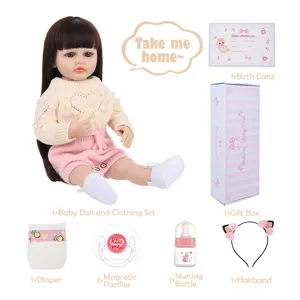 22 inch reborn baby doll set with full vinyl body, clothing, bottle, pacifier, box
