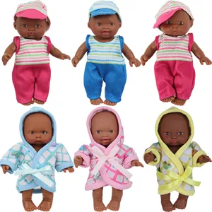 Muñeca Bebé Africana Realista Muñeca Reborn de Vinilo Ropa de Tela Miniatura Muñeca Negra para Juegos Infantiles
