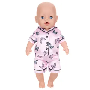 Cute pink butterfly print doll pajama set suitable for 18 inch baby doll children toys