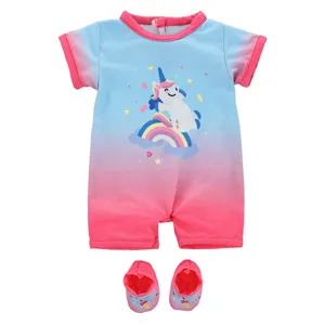 43cm doll summer clothes cute unicorn romper and matching shoes set for baby dolls.
