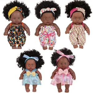 8 Inch African Black Reborn Baby Doll 20cm Realistic Vinyl Doll With Curls Fashion Clothes Headband Cute Newborn Doll Toy Gift For Kids