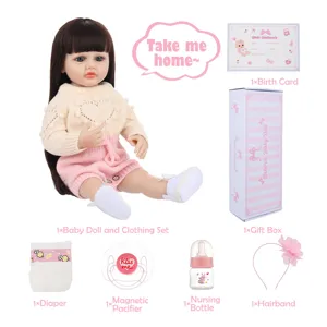 22 inch reborn baby doll set with cute clothes, gift box, pacifier, bottle and birth card.