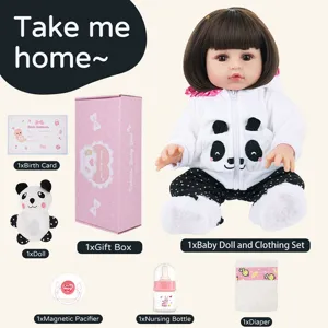 45cm Reborn Baby Doll Set with Panda Hoodie, Gift Box, Pacifier and Cute Accessories