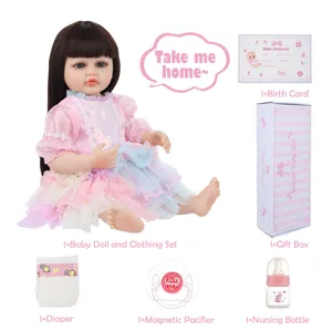 22 inch reborn baby doll set with cute clothing, gift box, pacifier, and nursing bottle.