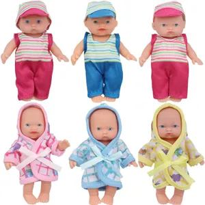 Cute Reborn Baby Doll With Miniature Bathrobe And Striped Clothes Vinyl Play Doll Toy For Toddlers Girls Birthday Gift