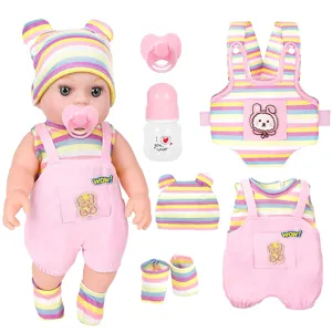 Realistic Reborn Baby Doll Playset With Striped Clothes And Portable Doll Carrier Soft Vinyl Nurturing Toy For Kids Gift