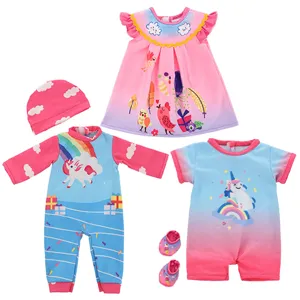 Cartoon Baby Doll Clothes Summer Romper Outfits For Dolls Dress Pajamas Hat Shoes Set Accessories