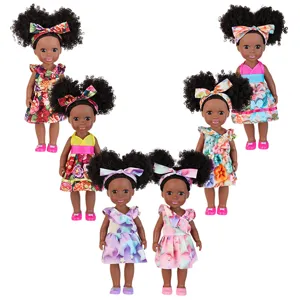 Realistic African Baby Doll With Curly Hair Fashionable Floral Starry Dress For Children Role Play Game Creative Birthday Gift