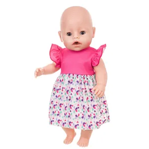 Summer floral dress set for 43cm baby dolls, cute sleeveless ruffle top and skirt.