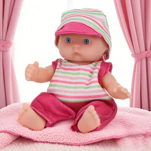Cute 5.5 inch vinyl baby doll with striped hat and clothes, perfect gift for girls and kids.