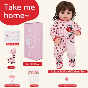Reborn baby doll detail view showcasing 45cm vinyl doll, clothing set, and cute accessories.