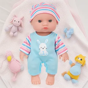 Cute 6.5-inch reborn baby doll with cute bunny outfit and hat, soft comforting toy for kids.